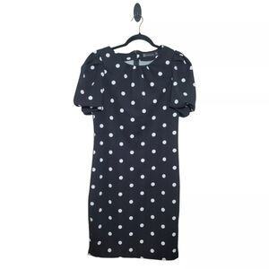 New York And Company Women’s Medium Dress Polka Dot Sheath Puffy Sleeve Stretch
